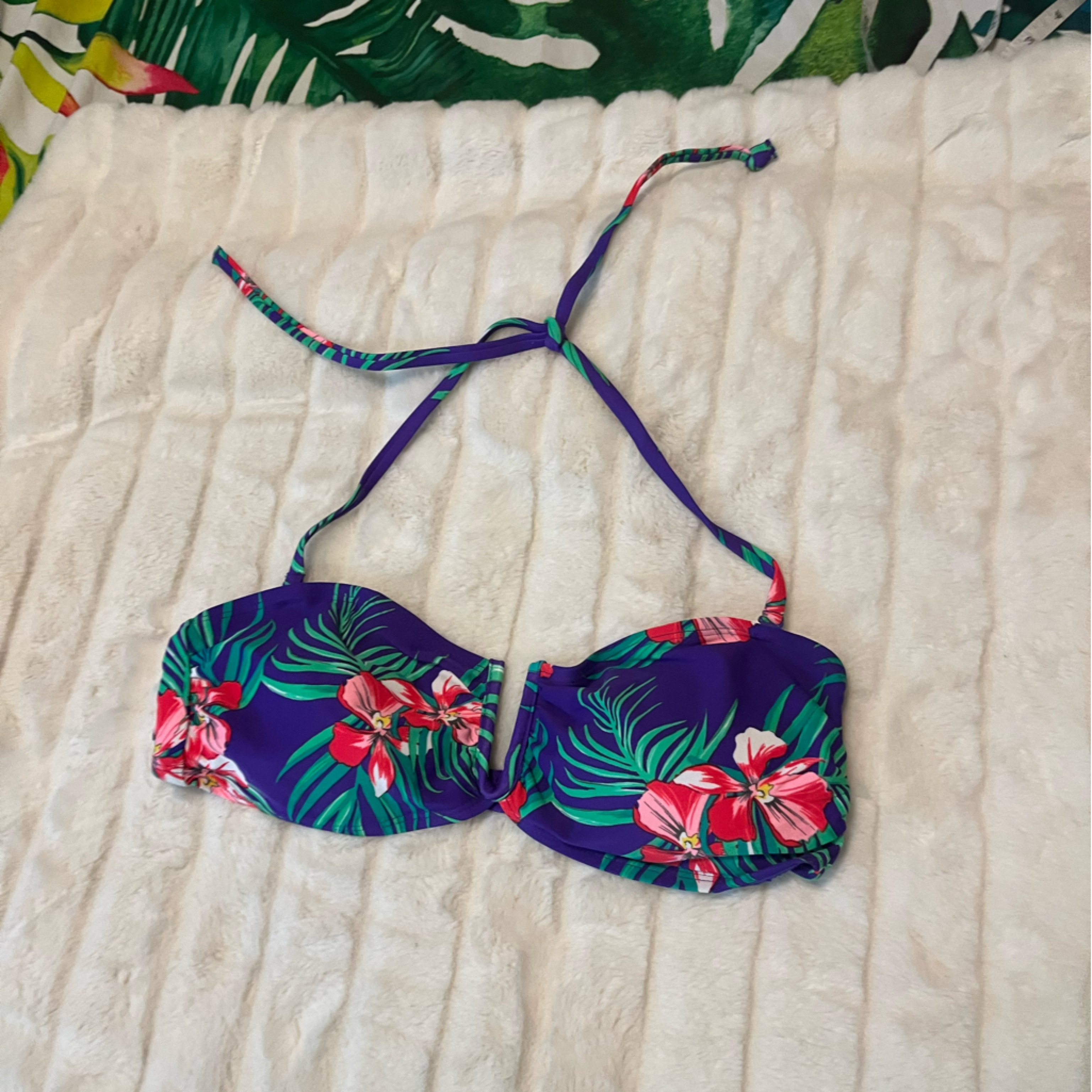 Nwt Old Navy M Purple Tropical Floral Beach Swim Pool Summer Halter Bikini Top